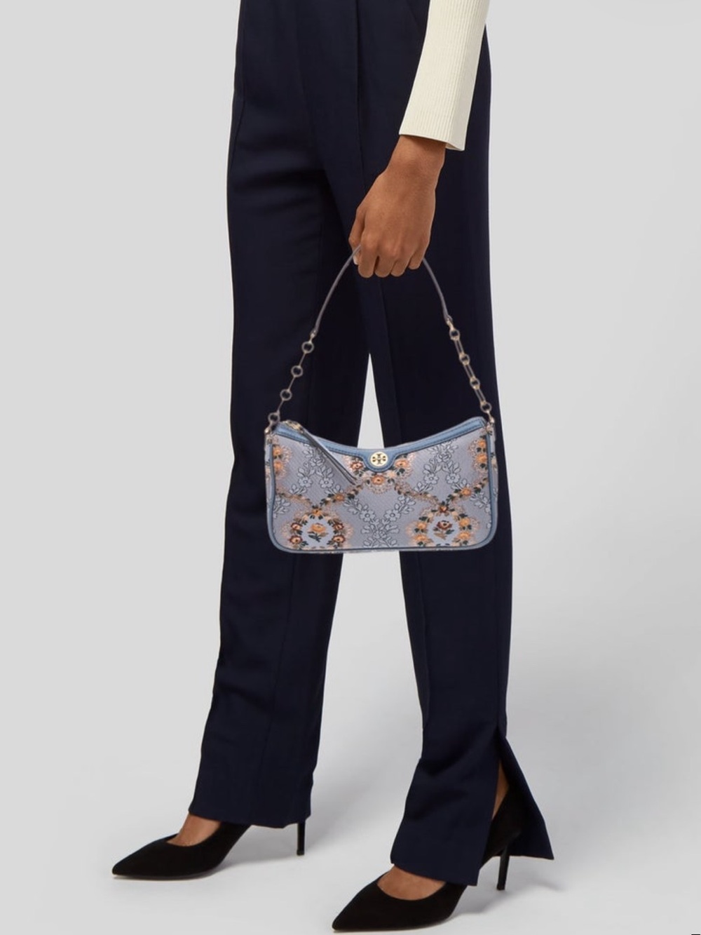 Tory Burch T Monogram Brocade Studio Bag in Sea Frost NWT - Picture 3 of 13